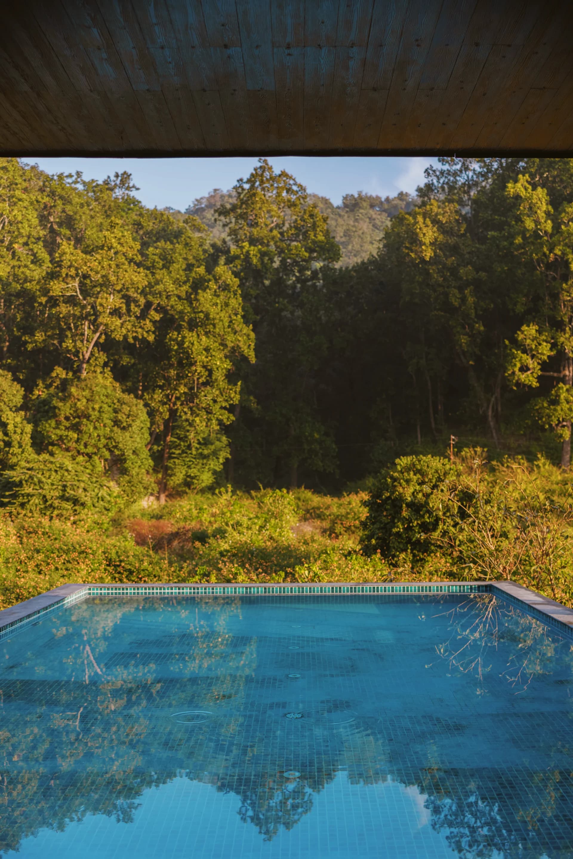 Infinity pool with mountain views